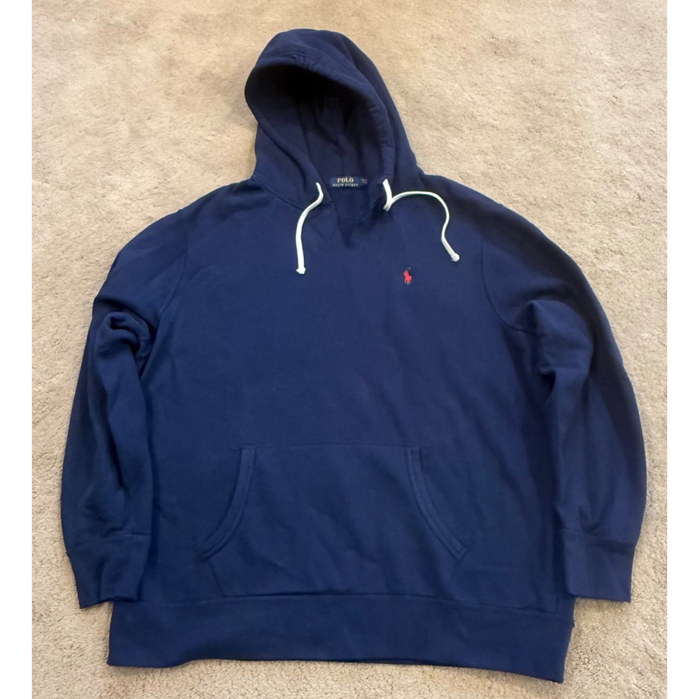 Polo Ralph Lauren Hoodie Sweatshirt Blue Mens Red Pony Size XXL